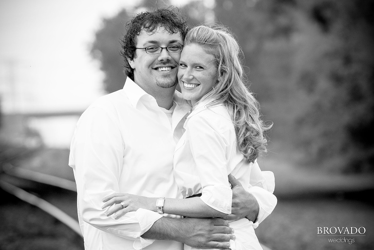 Black and white photo of smiling couple