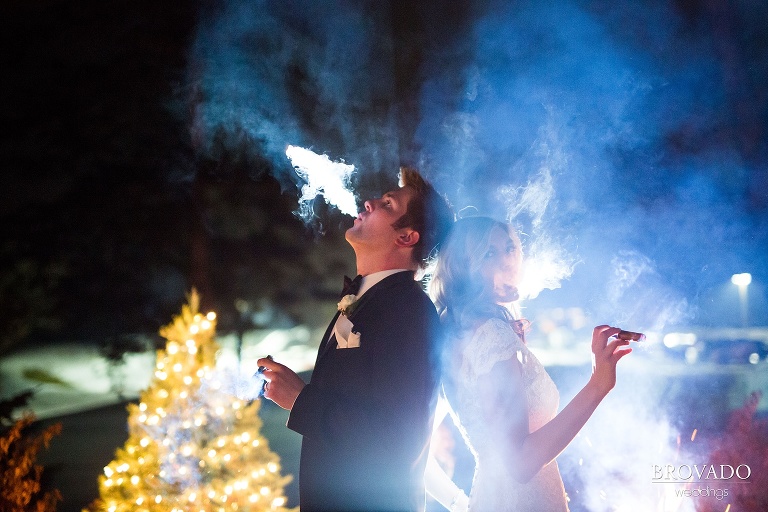 White Bear Lake Christmas Wedding Photography by Brovado Weddings cigar smoke