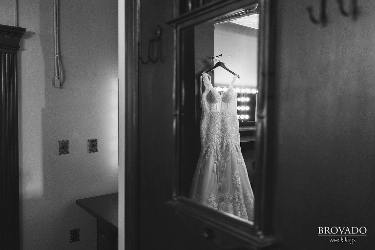 Black and white wedding dress detail